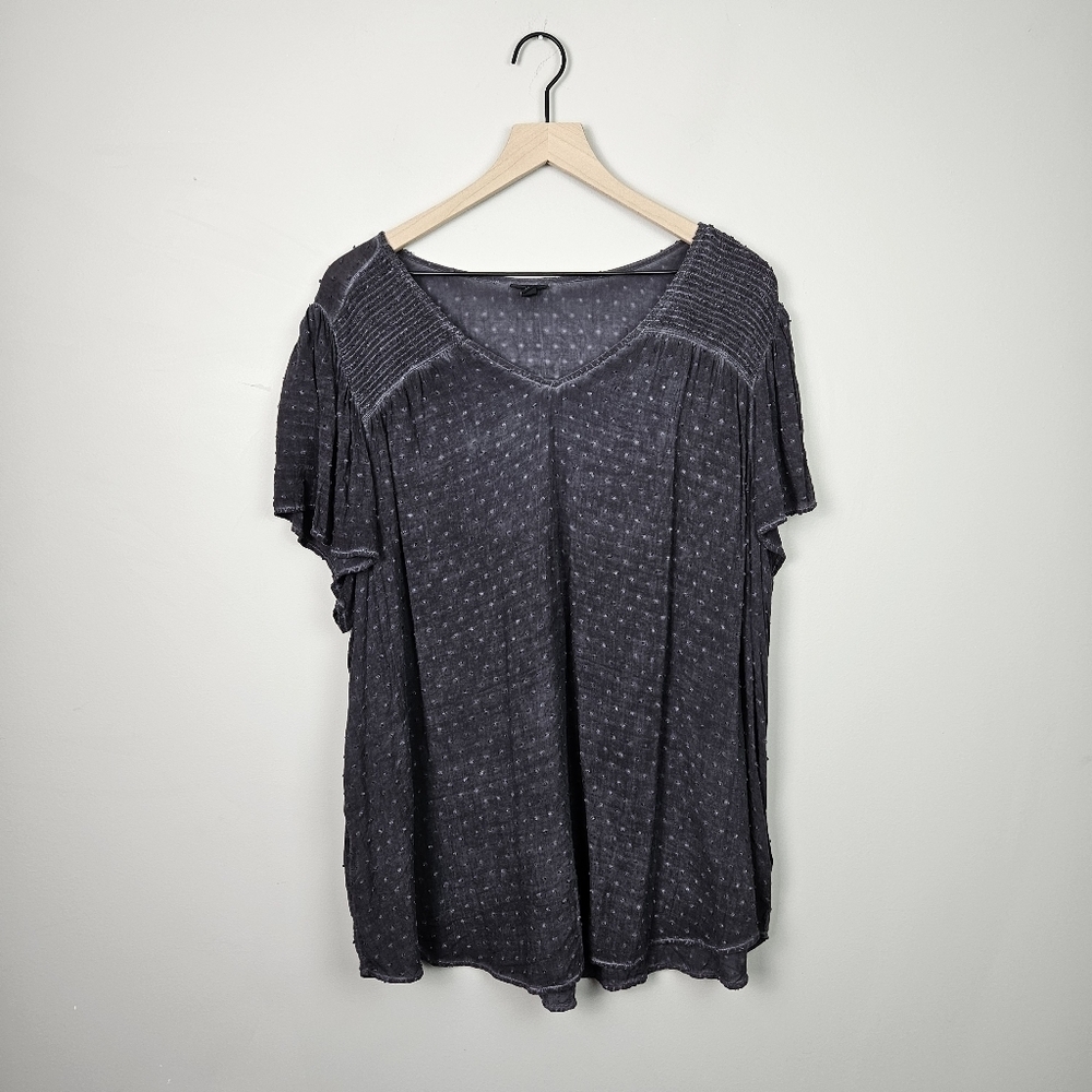 Torrid Peplum Chiffon Embroidered Tank Gray Dot 3